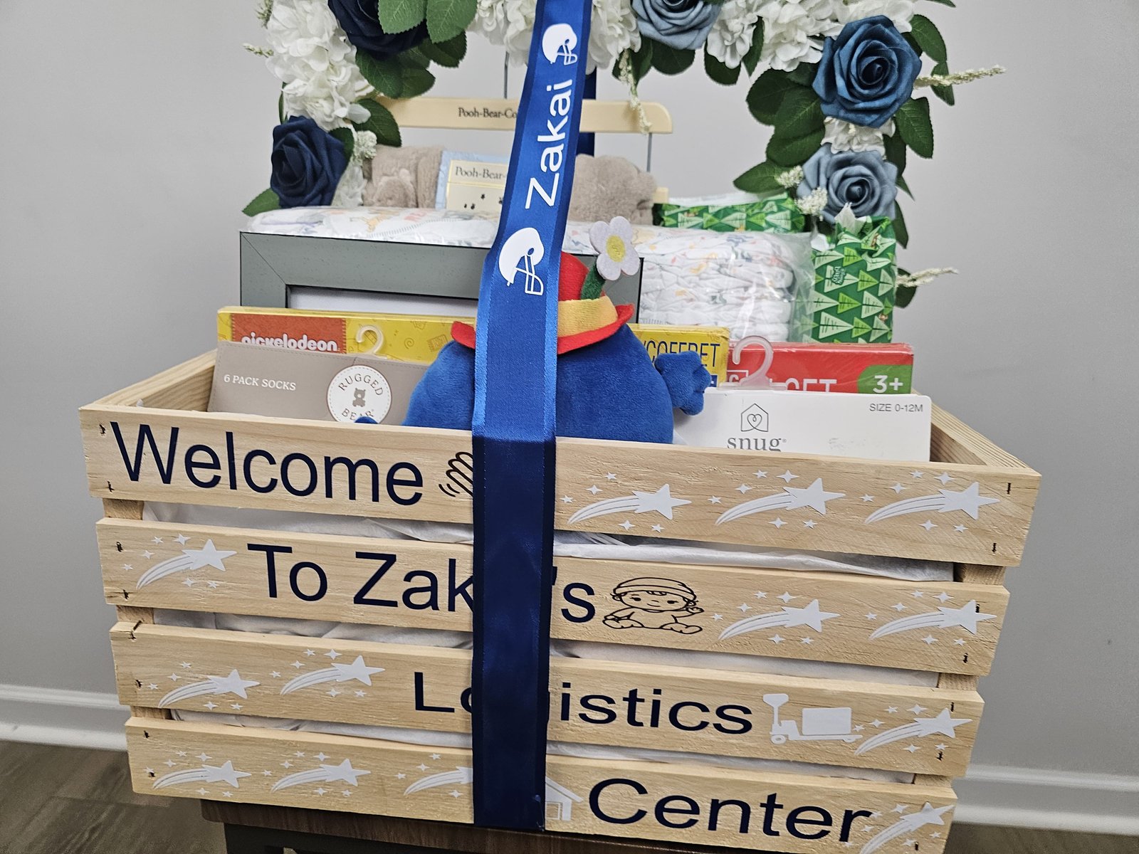 Baby boy logistics crate gift