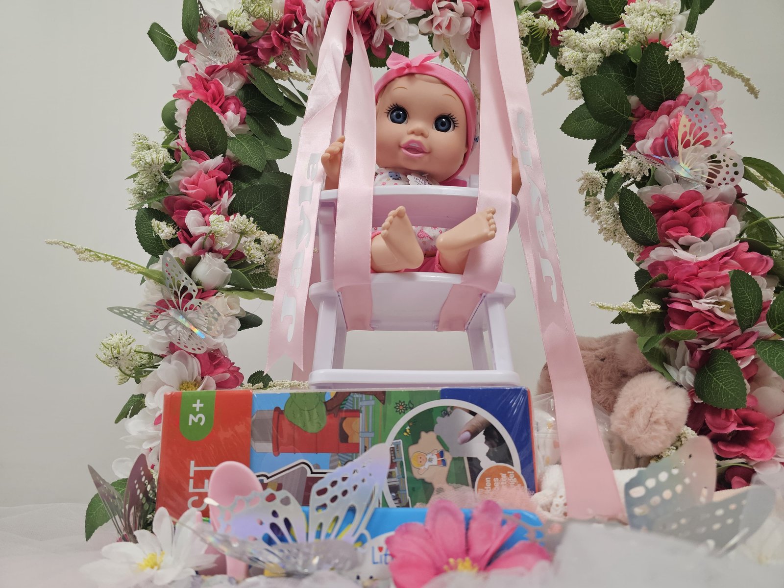 Baby girl doll gift basket