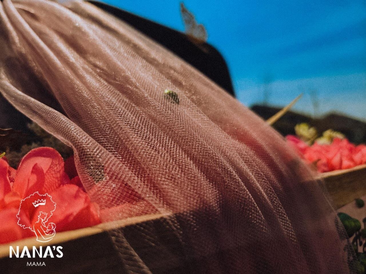 Outdoor pink tulle Nana's Mama gift presentation