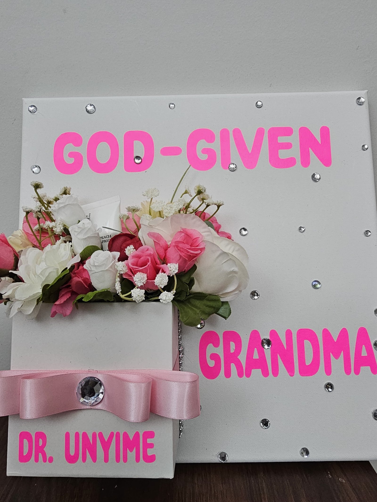 Pink God-given grandma personalized board gift